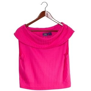 Pacific Connections Pink Ribbed Off the Shoulder Top Y2K Coconut Girl Barbie